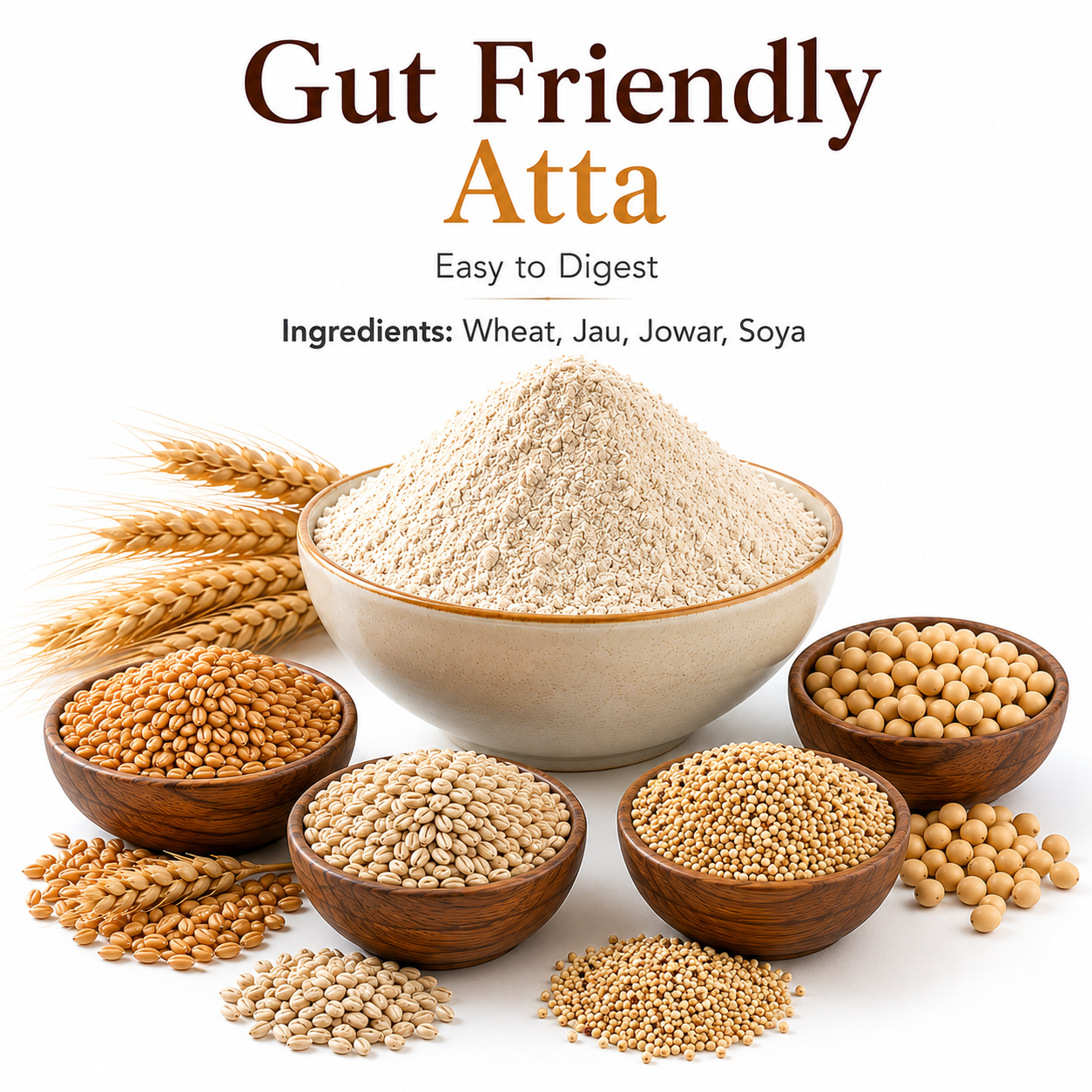 Gut Friendly Atta – Easy to Digest Wheat, Jau, Jowar & Soya Blend