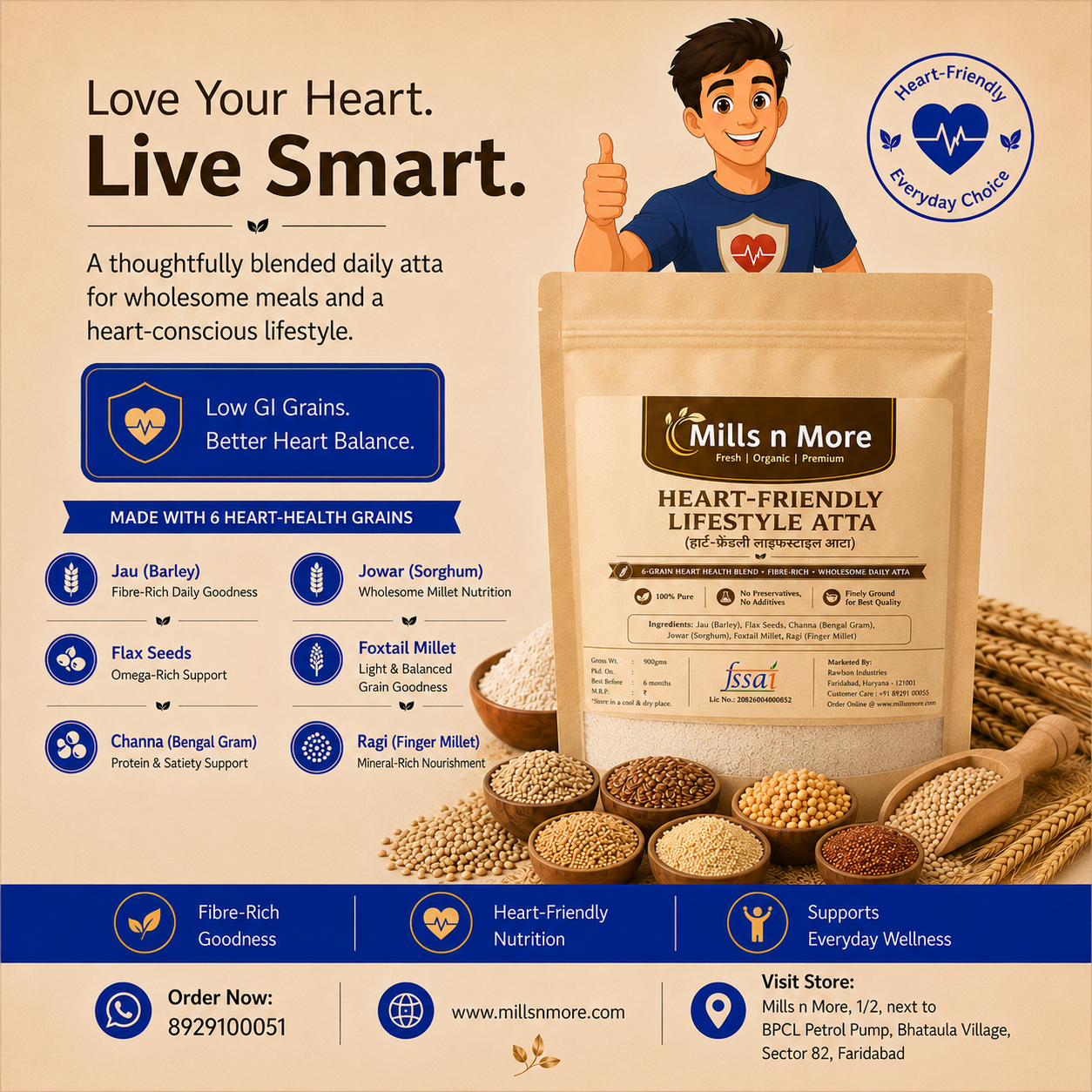Heart-Friendly Lifestyle Atta – Wholesome blend of Barley, Jowar, Foxtail millet, Bengal gram, Ragi and Flax seeds