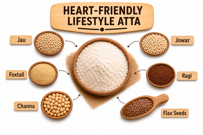Heart-Friendly Lifestyle Atta – Wholesome blend of Barley, Jowar, Foxtail millet, Bengal gram, Ragi and Flax seeds