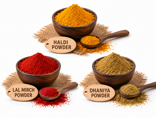 Mills n More spice combo with haldi powder, dhaniya powder and lal mirch powder.